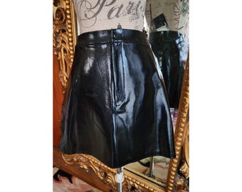 Vintage 90's Designer Junya Wantanbe Comme de Garcons Black Polyeurothane Polka Dot Mini Skirt