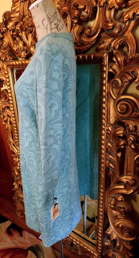 Vintage 60's Metallic Aqua Blue Knit Dress - image 2