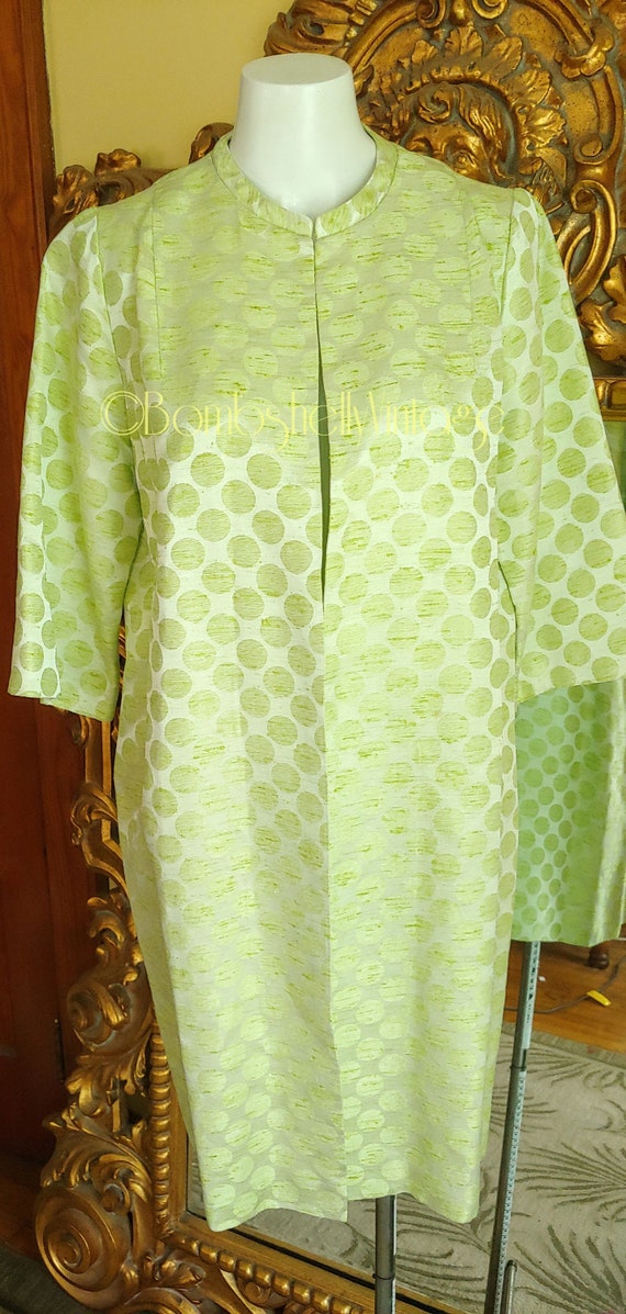 Vintage 60's Green Silk Polka Dot Duster Coat