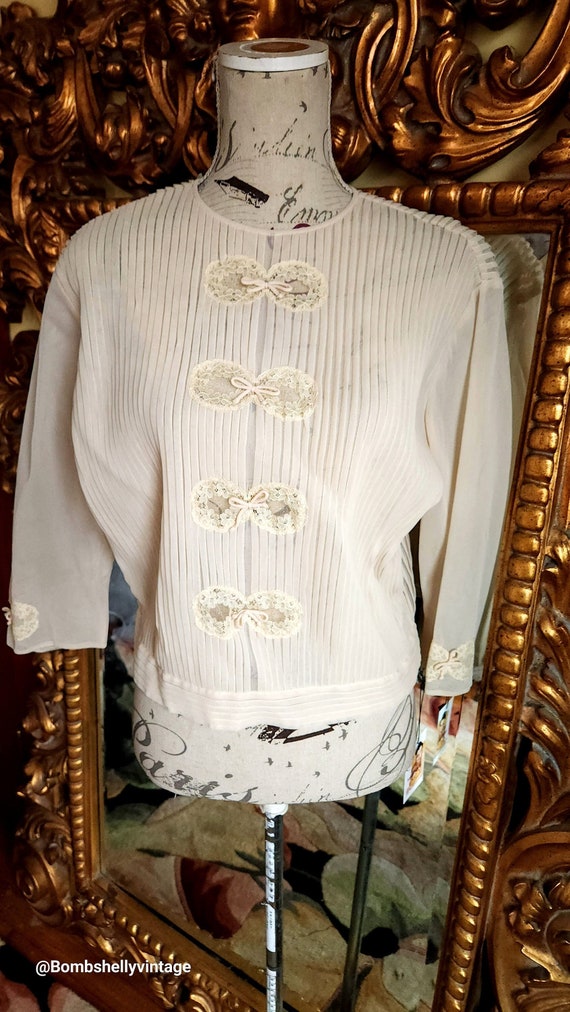 Vintage 50's Debcraft Beige Pleated Nylon Blouse w