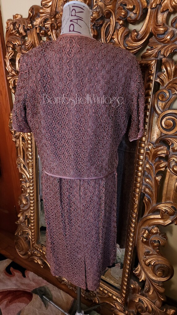Vintage 50's Brown Satin Ribbonette Dress Set XL - image 4