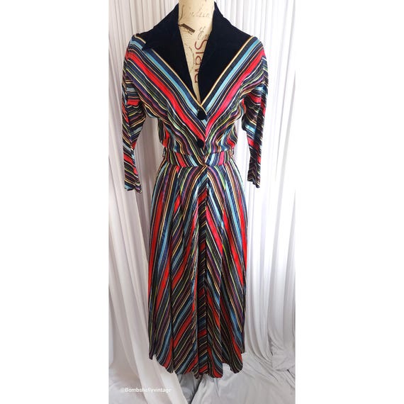 knee length dresses for ladies Rainbow Multi Color Bright Stripe Dress