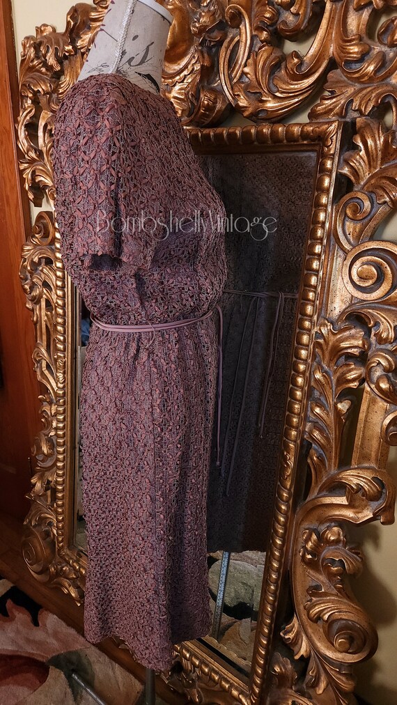 Vintage 50's Brown Satin Ribbonette Dress Set XL - image 6