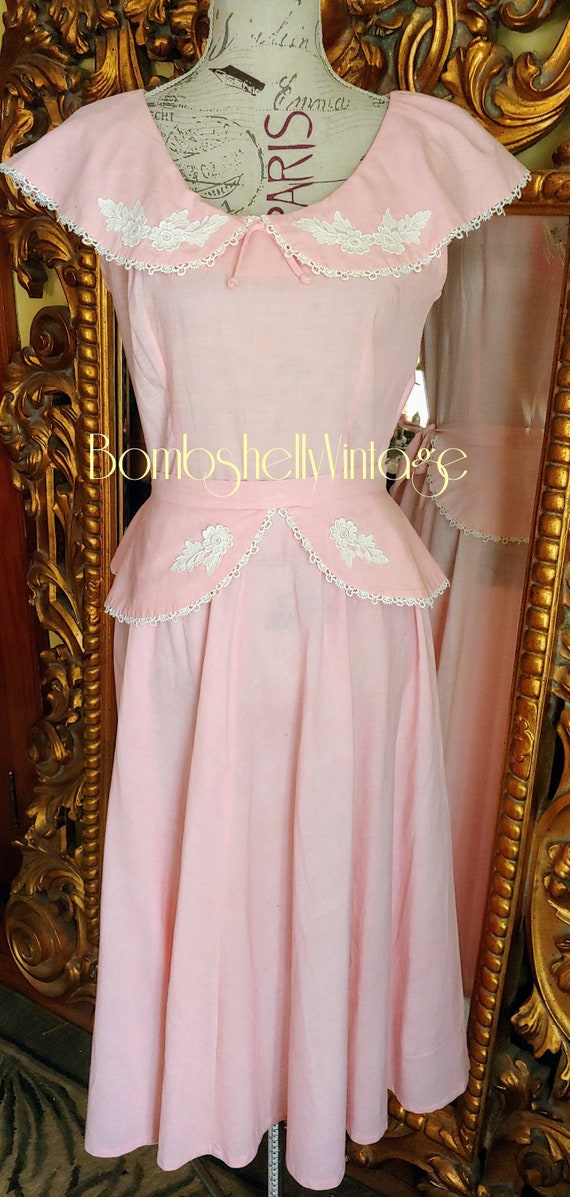 Vintage 40's Joan Miller Juniors Pink Linen Dress