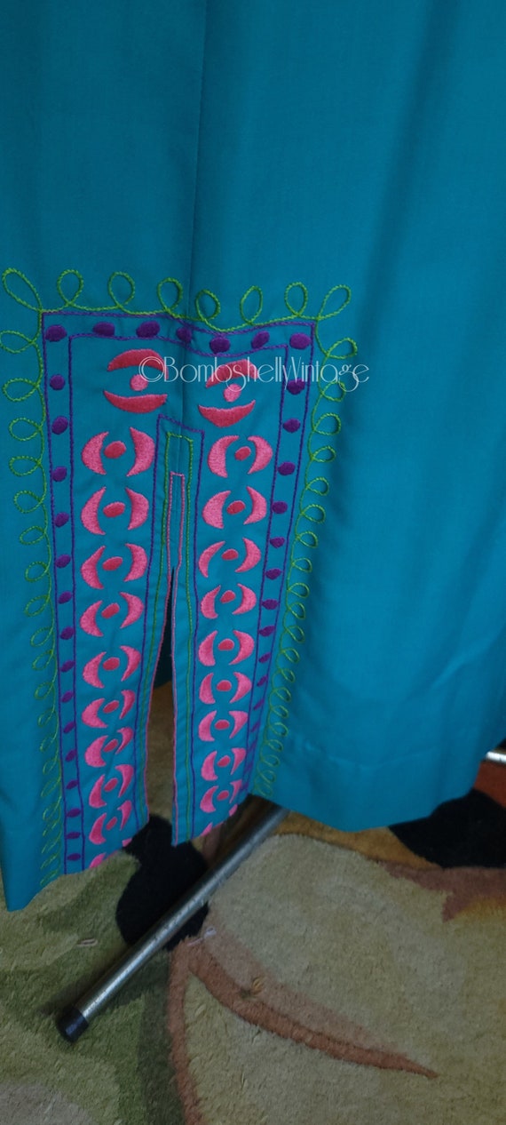 Vintage 60's Josefa Blue and Pink Cotton Caftan - image 6