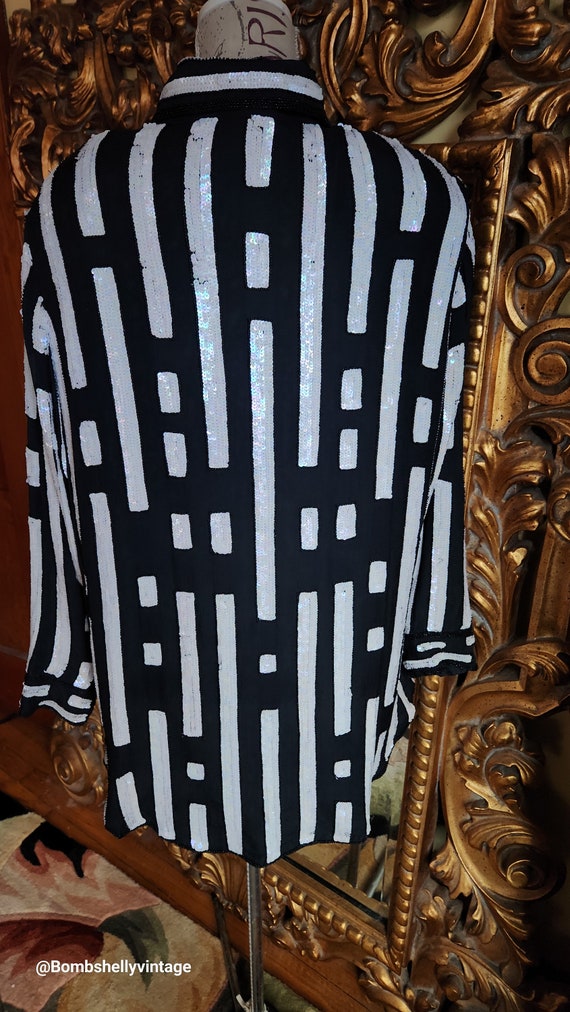 Vintage 80's Evoi Allure Black and White Sequin B… - image 3