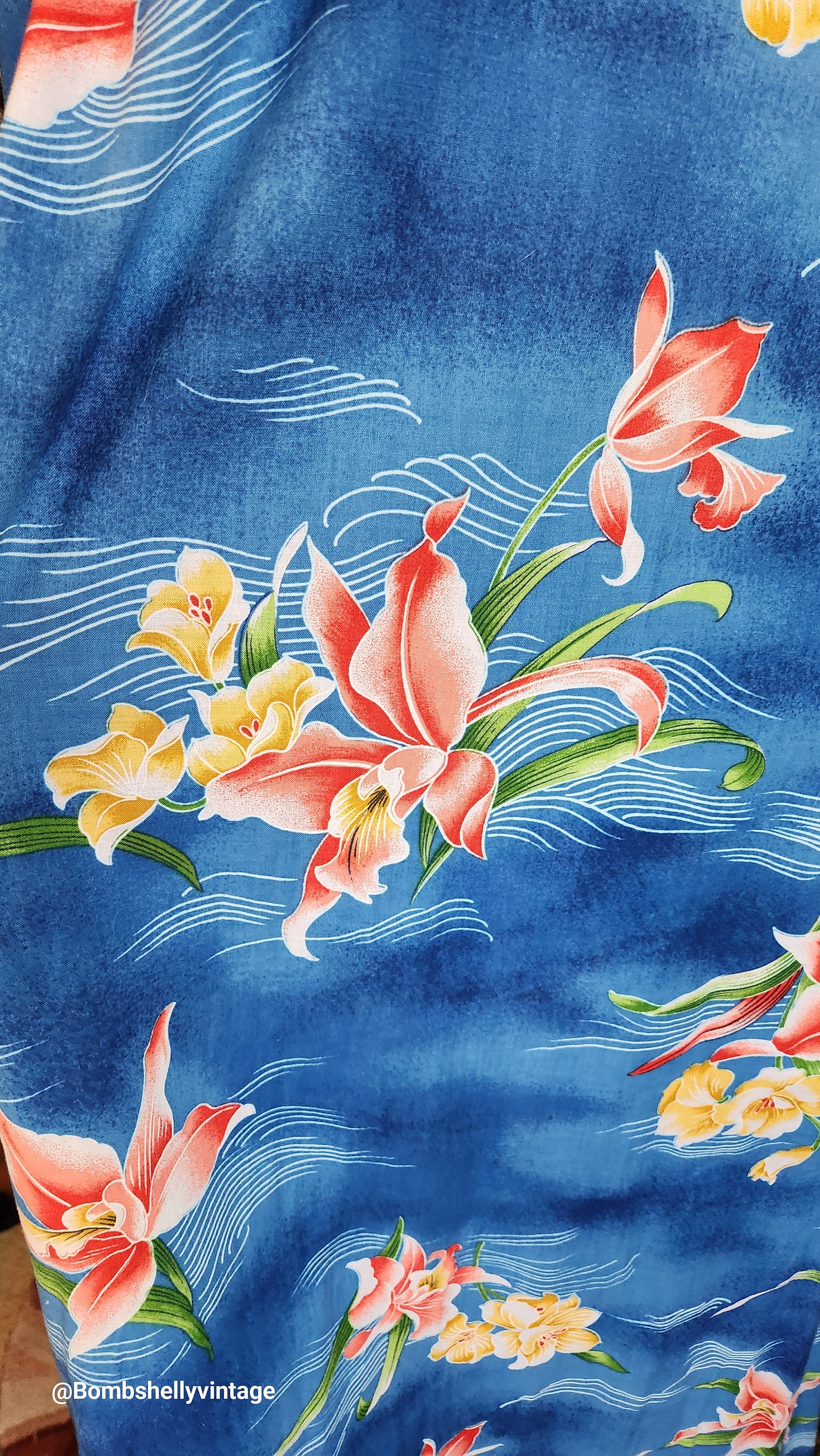 Vintage 70's Hilo Hattie Hawaiian Blue Floral Cotton Muumuu