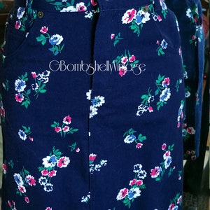 Vintage 80's Heartstrings Floral Denim Skirt Suit with Corduroy Strim image 8