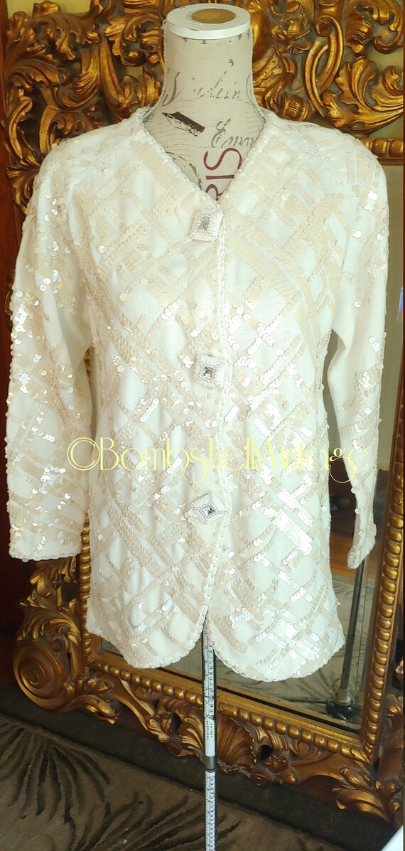 Vintage Michael Simon White Sequined Cardigan Swea