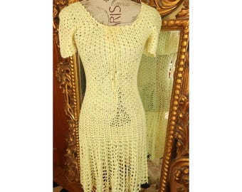 Vintage 60's Yellow Crochet Dress