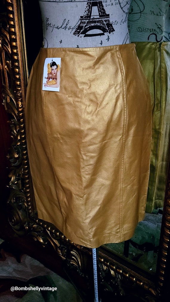 Vintage 80's Metallic Gold Leather Skirt - image 1