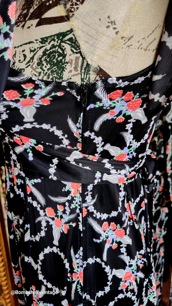 Vintage 70's Black 30's Print Floral Maxi Dress w… - image 7