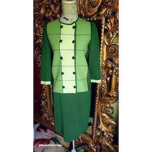 Vintage 60&#39;s Carnaby Tri-Tone Green Mod Zephyr Wool Knit Skirt Suit