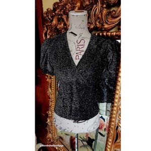 Vintage 70's Black & Silver Lurex Button Back Disco Blouse