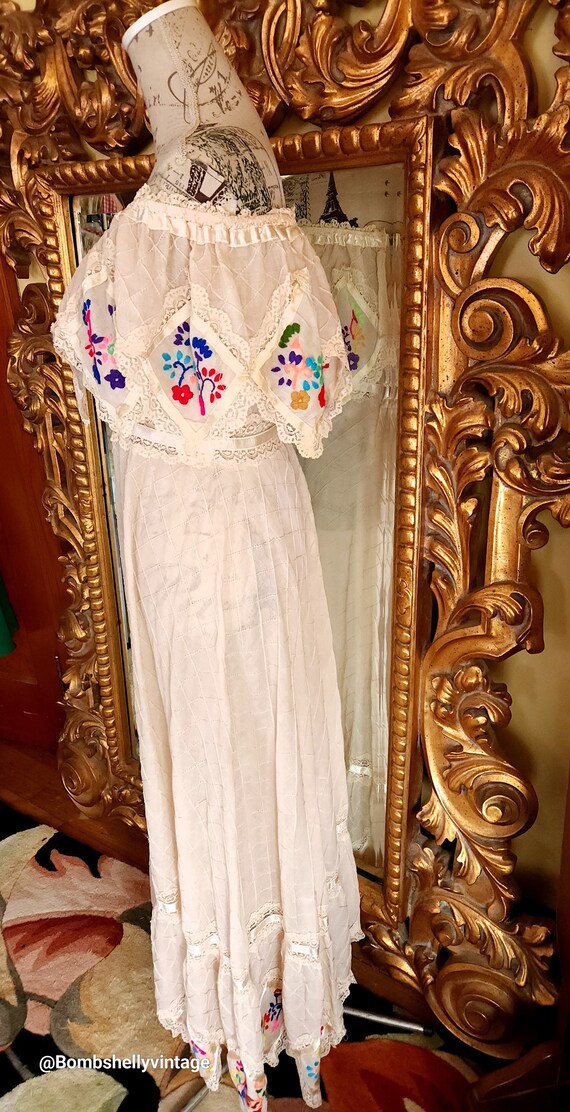 Vintage 60's Mexican Off the Shoulder Maxi Dress … - image 2