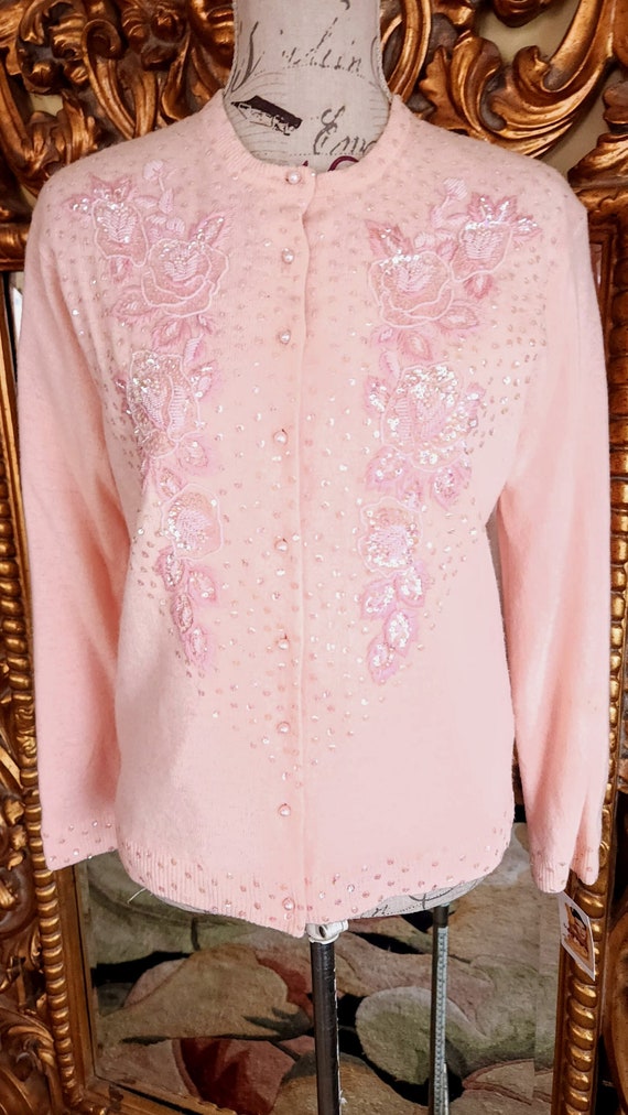 Vintage 60's Pink Sequin Cardigan Sweater