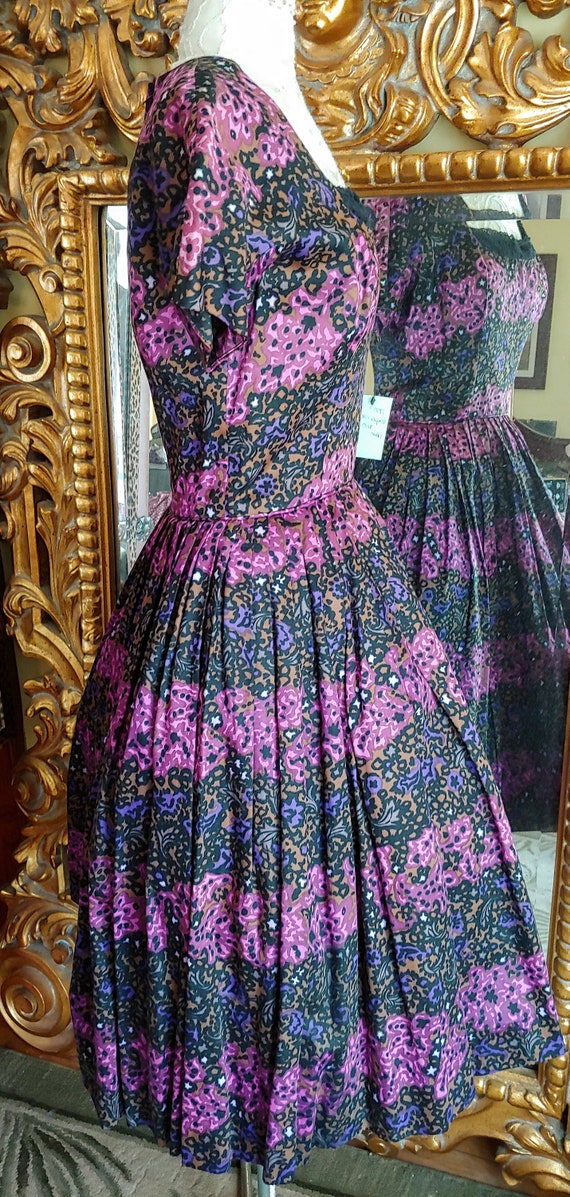 Vintage 1950's Fit and Flare Pink and Purple Part… - image 3