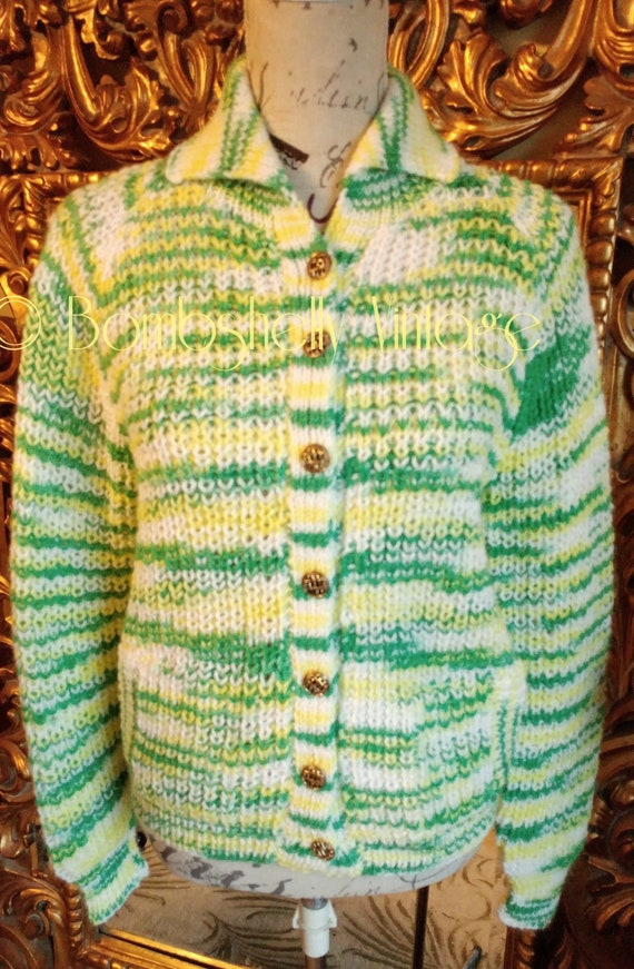 green and yellow cardigan