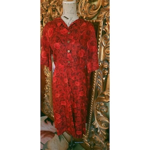 Vintage 50&#39;s Plus Size Orange & Red Floral Acetate Day Dress