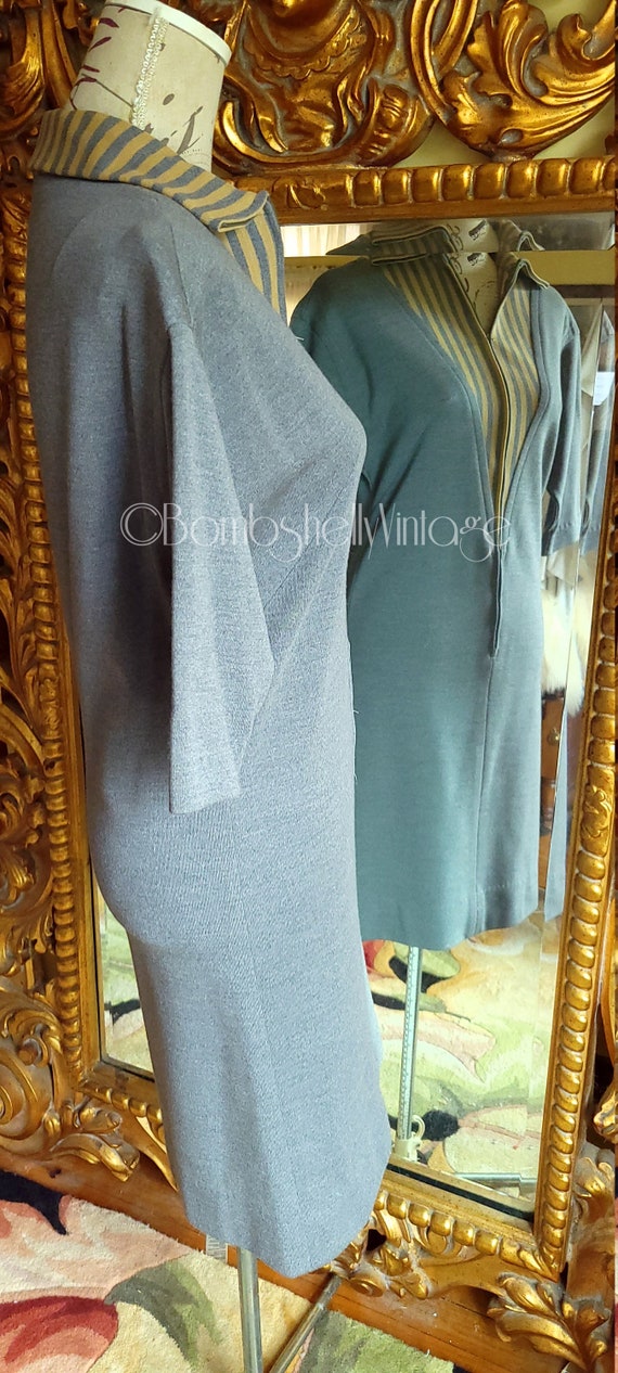 Vintage 60's Parade Mod Gray Wool Zip Front Dress… - image 4