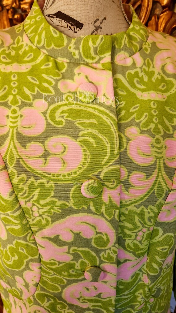 Vintage 60's Pink and Green Abstract Dress Set - image 9