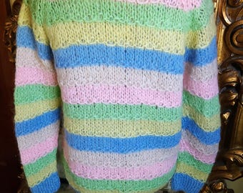 Cardigan Vintage Années 60 En Mohair Rayé – Taille M, Marque Norwegian, Parfait état