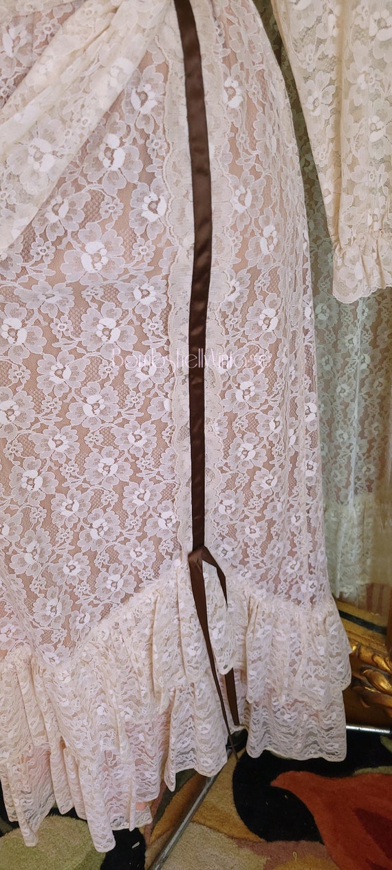 Vintage 70's Tumbleweeds Ivory Lace 3pc Prairie S… - image 5