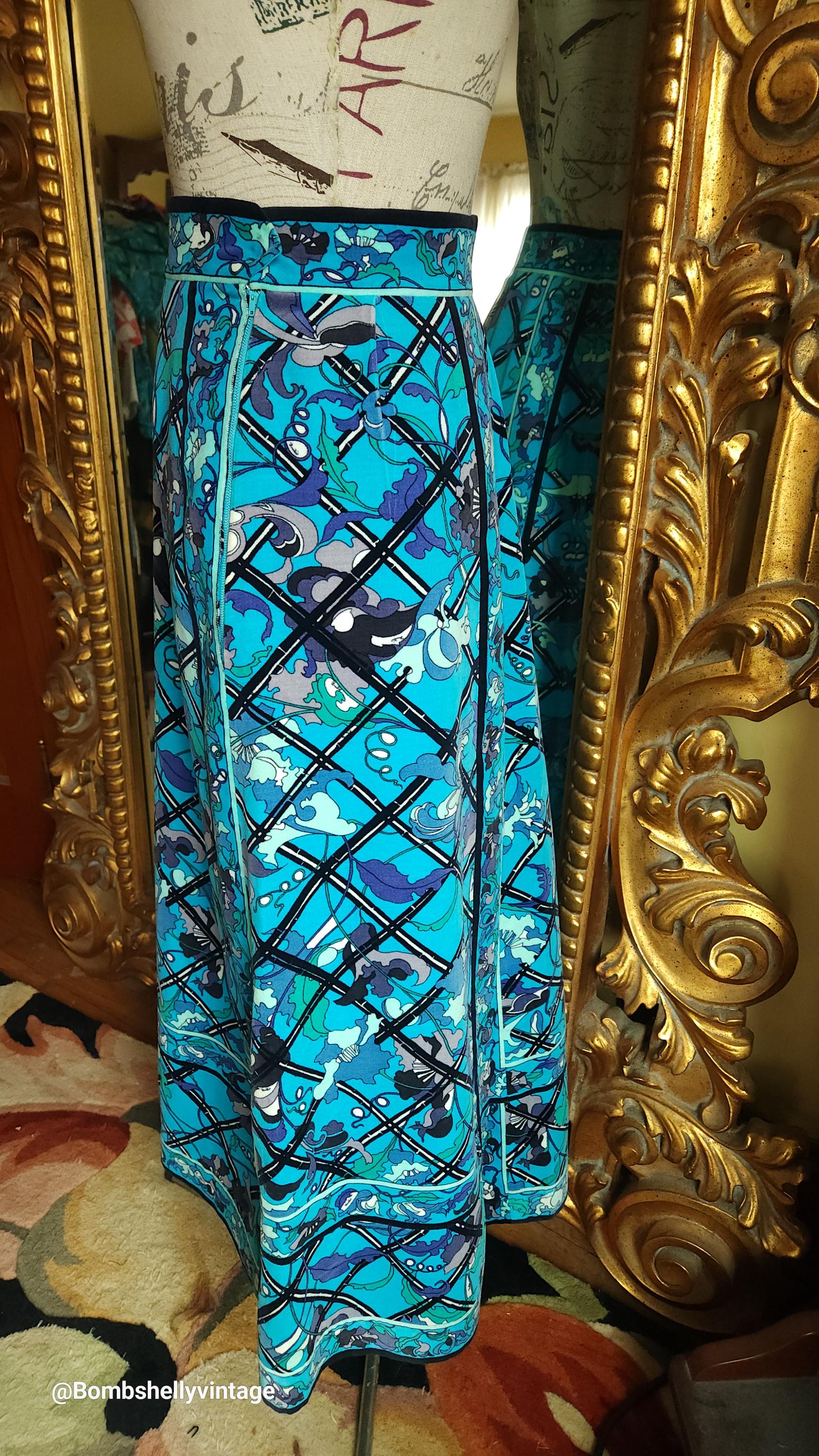 エミリオ・プッチ⭐スカート ヴィンテージ 60年代 エミリオ・プッチ ブループリント ベルベット