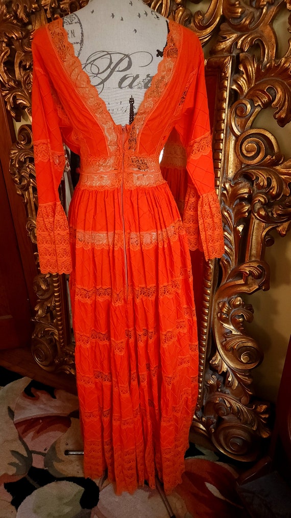 Vintage 60's Orange Mexican Wedding Dress - image 3
