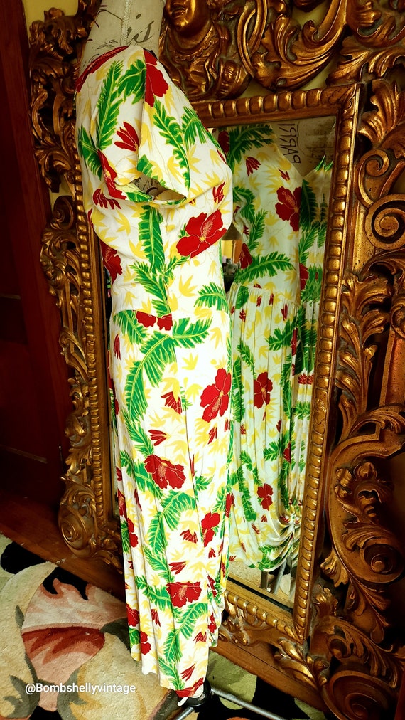 Vintage 40's Tropical Print Rayon Draped Gown - image 2