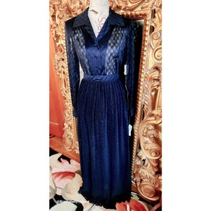 Vintage 70&#39;s Parkshire Navy Blue Lace Blouse and Maxi Skirt Deadstock