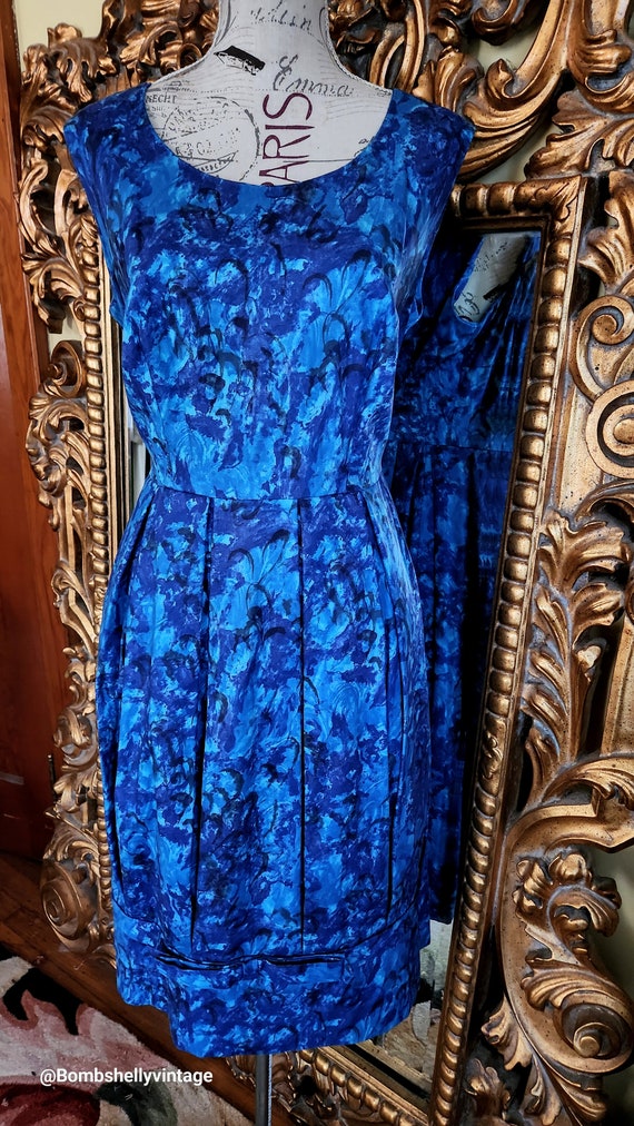 Vintage 50's Italian Made Blue Floral Cotton Plus… - image 2