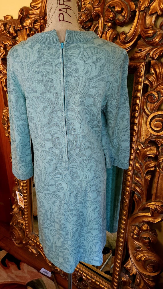 Vintage 60's Metallic Aqua Blue Knit Dress - image 3