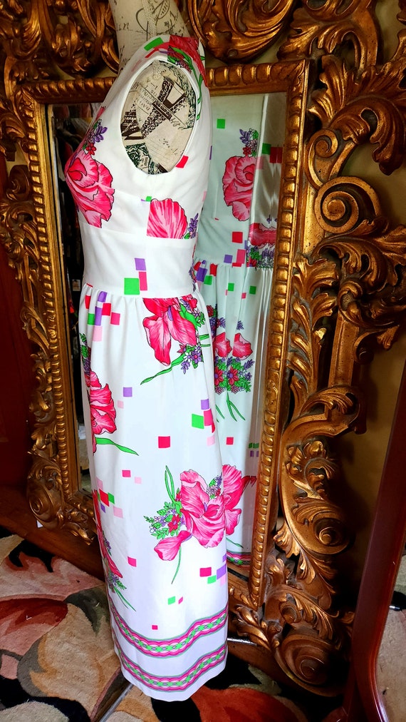 Vintage 60's White and Pink Floral Maxi Dress - image 4