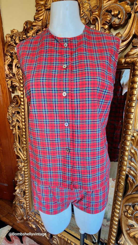 Vintage 50's Jantzen Red Plaid Shorts and Top Set