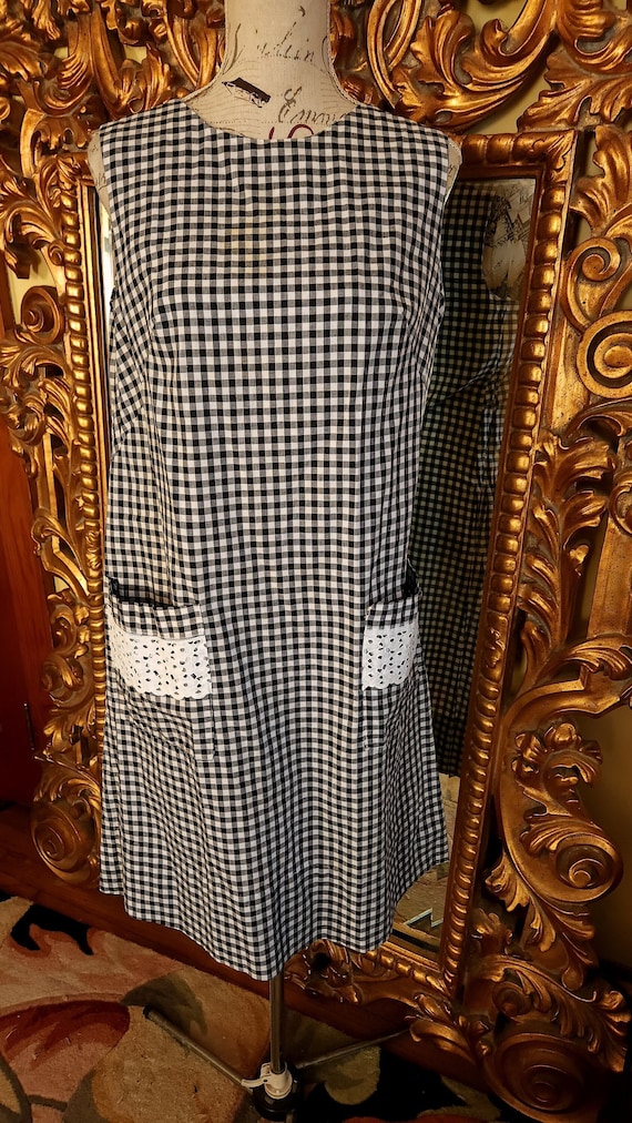 Vintage 60's Black & White Gingham Check Shift Dre