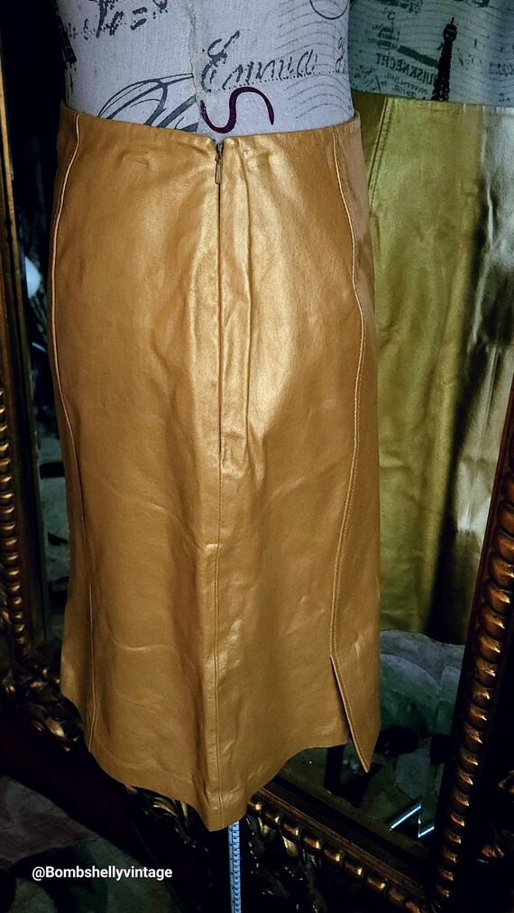 Vintage 80's Metallic Gold Leather Skirt - image 2