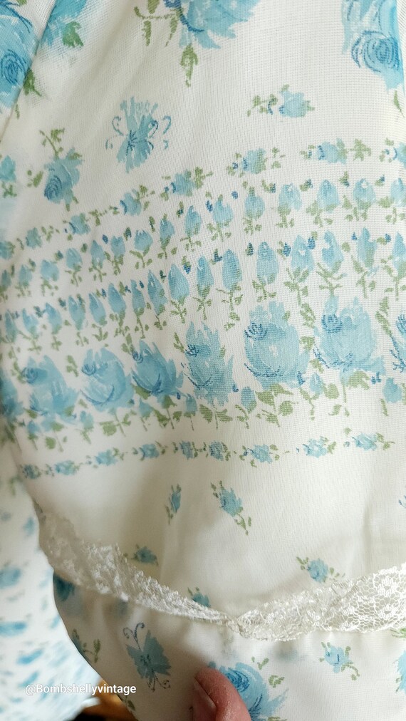 Vintage 50's Dreamwear Blue Floral Chiffon House … - image 8