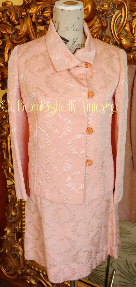 Vintage 1960's Pink Jackie Kennedy Pink Brocade Dr