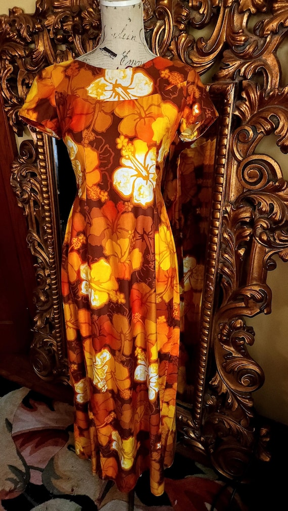 vintage hawaiian dress orange Gem