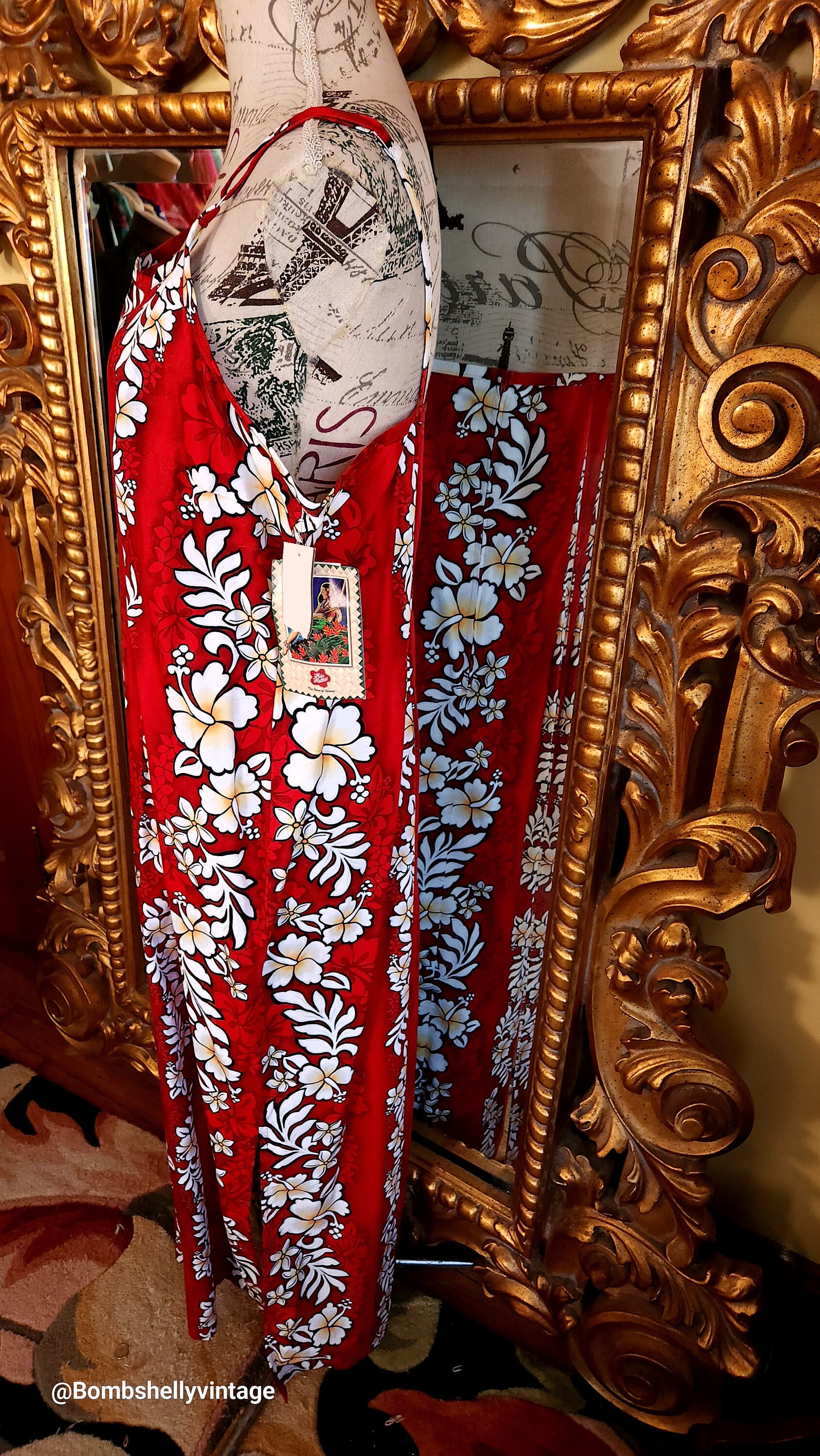 Vintage 80's Hilo Hattie Plus Size Red Floral Hawaiian Maxi Dress