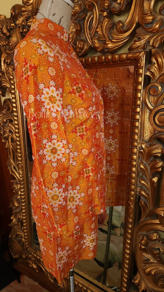 Vintage 60's Mod Orange Silk Nehru Dress and Jack… - image 2