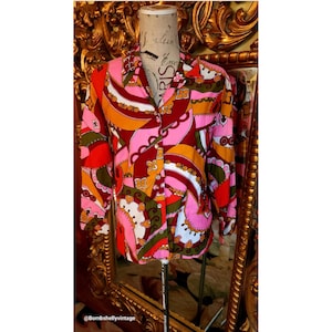 Vintage 60&#39;s Mod Screen Printed Cotton Blouse Made in Japan