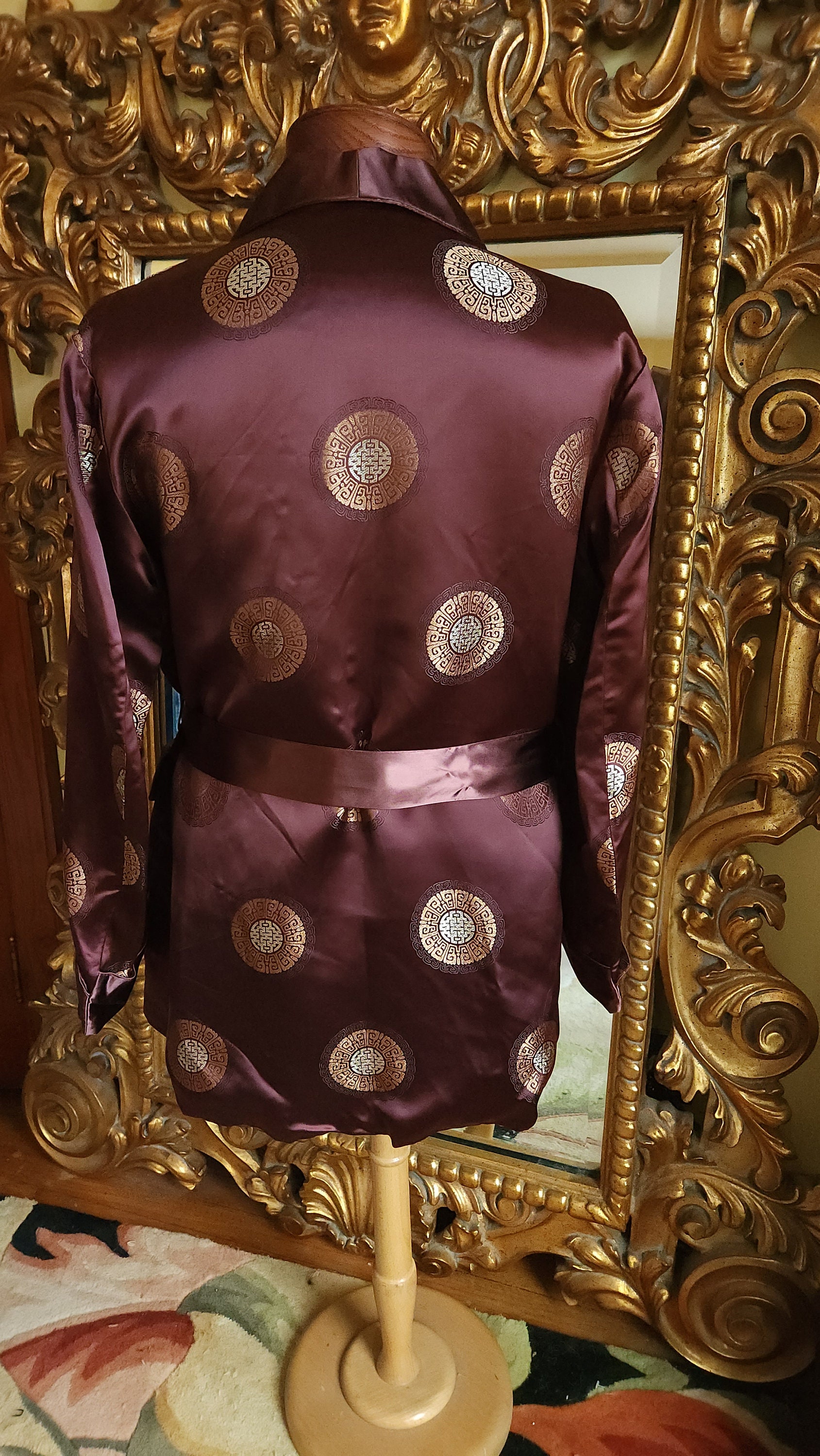 じ*ん様 1900s silk satin smoking jacket Vintage Men's Oriental Brown Satin Chinese Smoking Jacket - Etsy