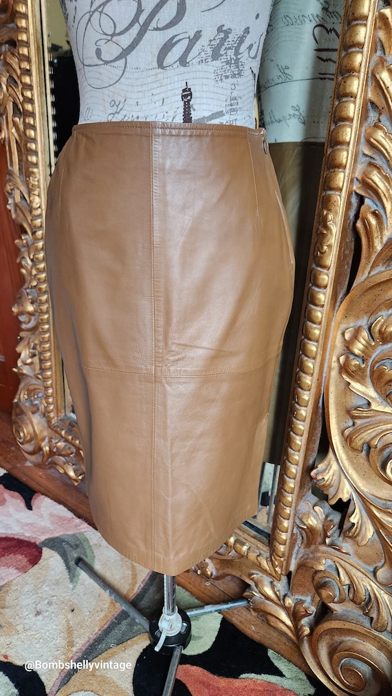 Vintage Designer Max Mara Light Brown Leather Skir
