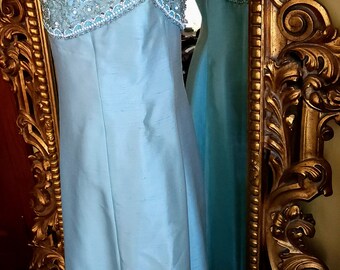 Vintage 60's Kent Originals Light Blue Silk Beaded Gown - Etsy