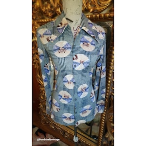 Vintage 70&#39;s Men&#39;s Gallery Ltd. Antique Car Themed Disco Shirt Size Small