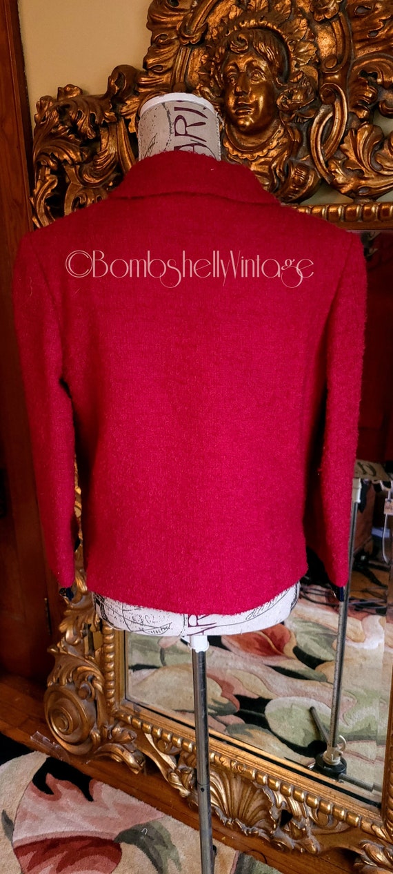 Vintage 60's Raspberry Red Boucle and Navy Blue L… - image 3