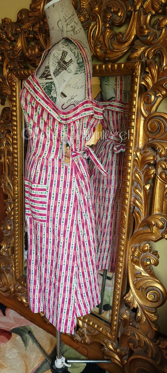 Vintage 40's Simplicity Frock Red Striped Sundress - image 5