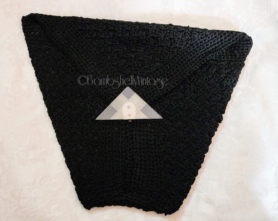 Vintage 20s/30s Large Black Crochet Envelope Clut… - image 1